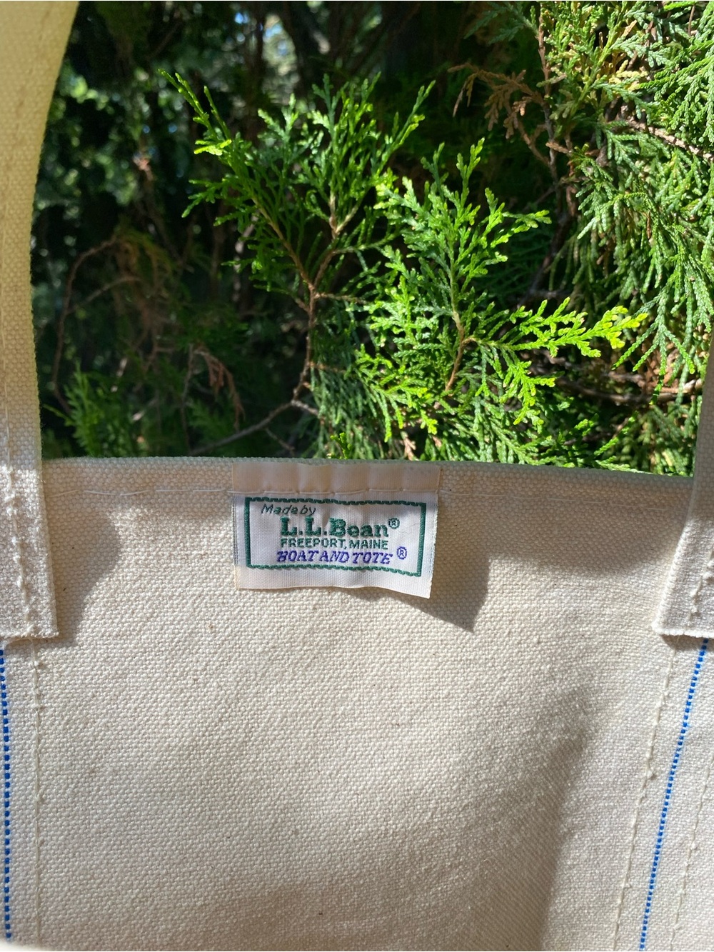 LL Bean Boat  and Tote Large Vintage Personalized Bag in Cream with Green Trim - Picture 3 of 11